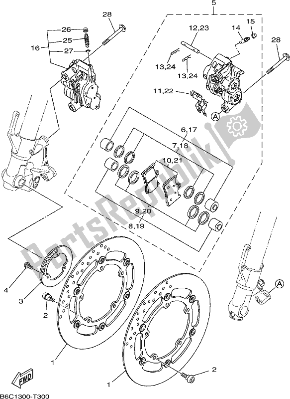All parts for the Front Brake Caliper of the Yamaha MT 09 Aaspl MTN 850 DL 2020