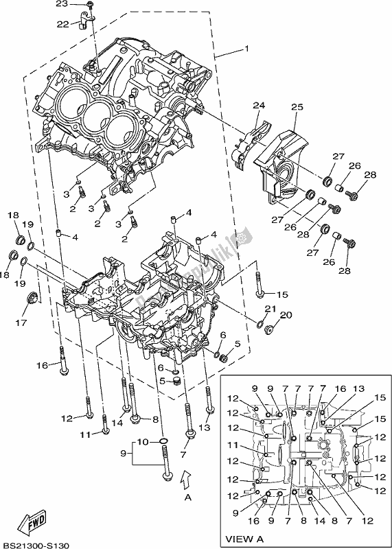 All parts for the Crankcase of the Yamaha MT 09 AH MTN 850-AH 2017