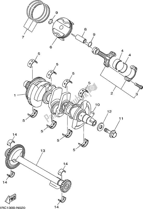 Alle onderdelen voor de Krukas & Zuiger van de Yamaha MT 09 AH MTN 850-AH 900 2017