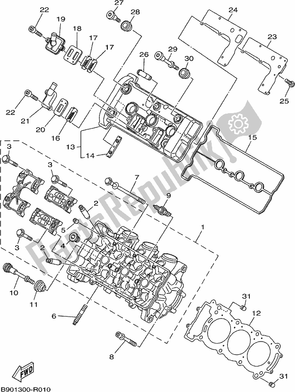 All parts for the Cylinder Head of the Yamaha MT 09 AH MTN 850-AH 900 2017