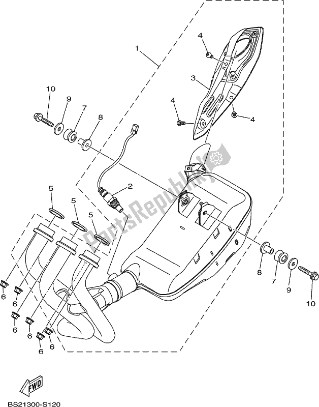 All parts for the Exhaust of the Yamaha MT 09 AH MTN 850-AH 900 2017