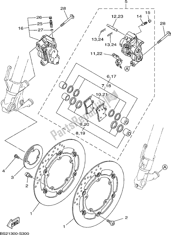 All parts for the Front Brake Caliper of the Yamaha MT 09 AH MTN 850-AH 900 2017