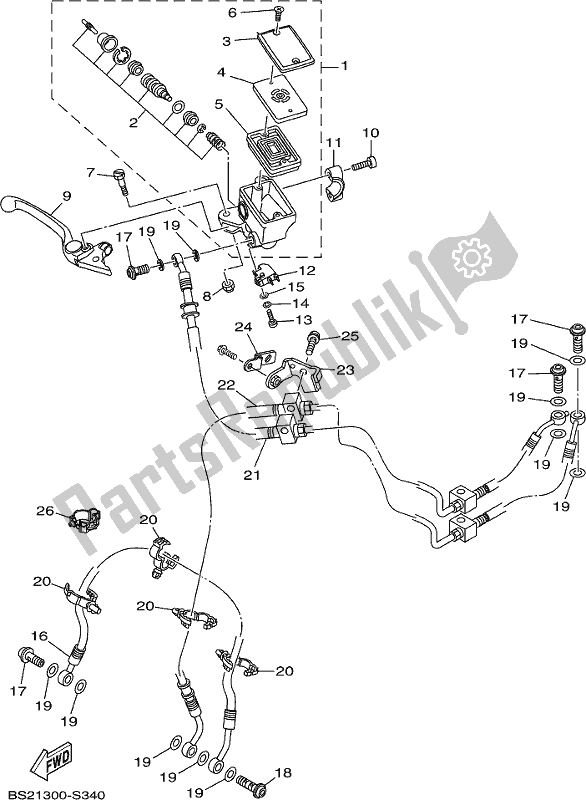 Alle onderdelen voor de Voorste Hoofdcilinder van de Yamaha MT 09 AH MTN 850-AH 900 2017