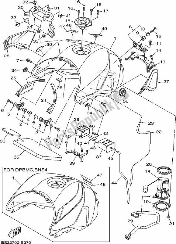 Alle onderdelen voor de Benzinetank van de Yamaha MT 09 AH MTN 850-AH 900 2017