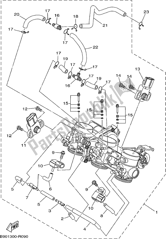 All parts for the Intake of the Yamaha MT 09 AH MTN 850-AH 900 2017