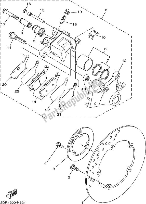 All parts for the Rear Brake Caliper of the Yamaha MT 09 AH MTN 850-AH 900 2017