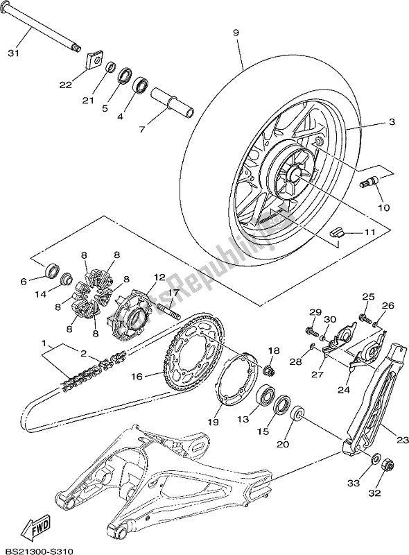 All parts for the Rear Wheel of the Yamaha MT 09 AH MTN 850-AH 900 2017