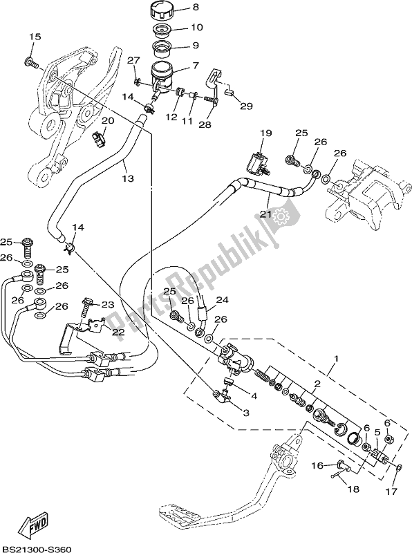 All parts for the Rear Master Cylinder of the Yamaha MT 09 AH MTN 850 2017