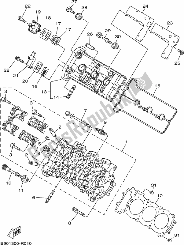 All parts for the Cylinder Head of the Yamaha MT 09 AJ MTN 850-AJ 2018