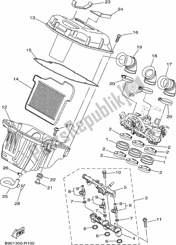 All parts for the Intake 2 of the Yamaha MT 09 AJ MTN 850-AJ 2018