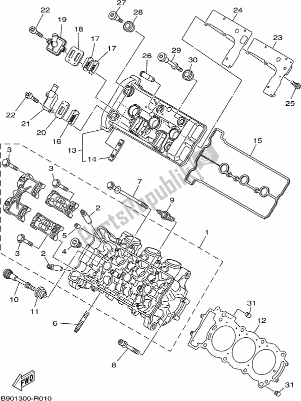 All parts for the Cylinder Head of the Yamaha MT 09 AJ MTN 850-AJ 900 2018