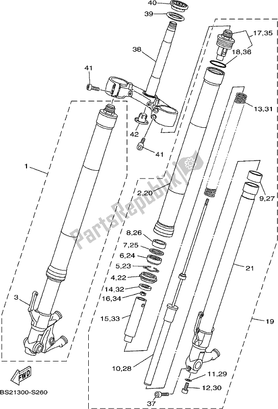 All parts for the Front Fork of the Yamaha MT 09 AJ MTN 850-AJ 900 2018