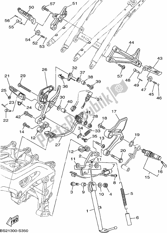 All parts for the Stand & Footrest of the Yamaha MT 09 AJ MTN 850-AJ 900 2018