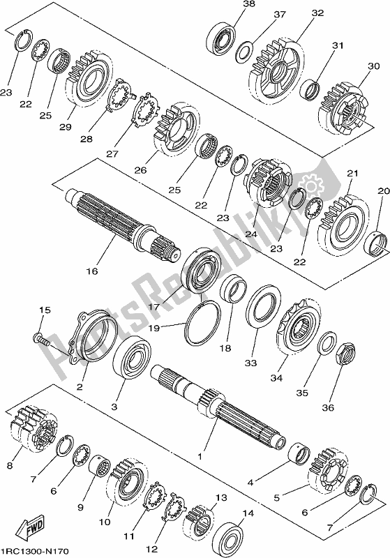 All parts for the Transmission of the Yamaha MT 09 AJ MTN 850-AJ 900 2018