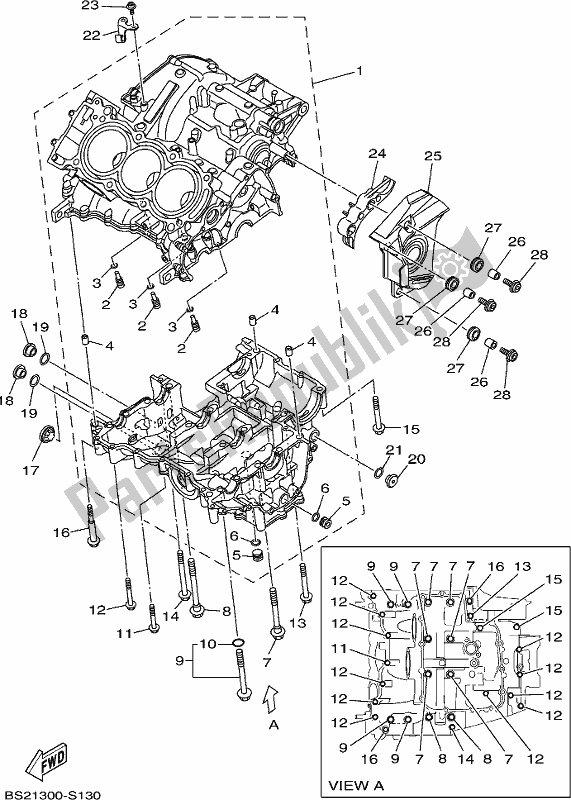 All parts for the Crankcase of the Yamaha MT 09 AJ MTN 850 2018