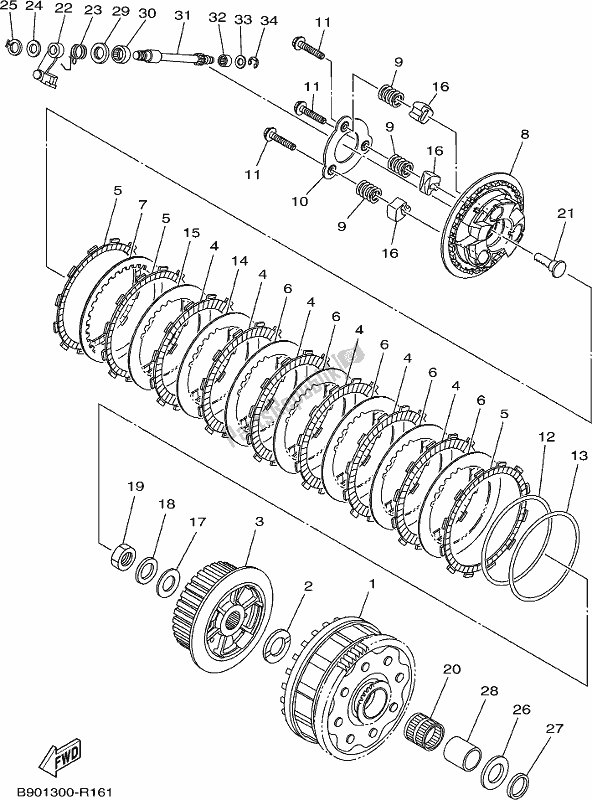 All parts for the Clutch of the Yamaha MT 09 AK MTN 850 2019