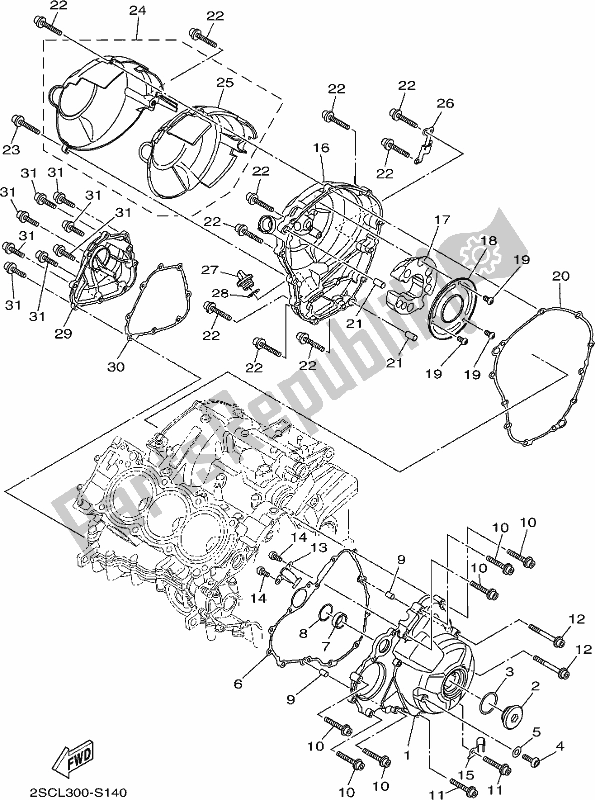 All parts for the Crankcase Cover 1 of the Yamaha MT 09 AK MTN 850 2019