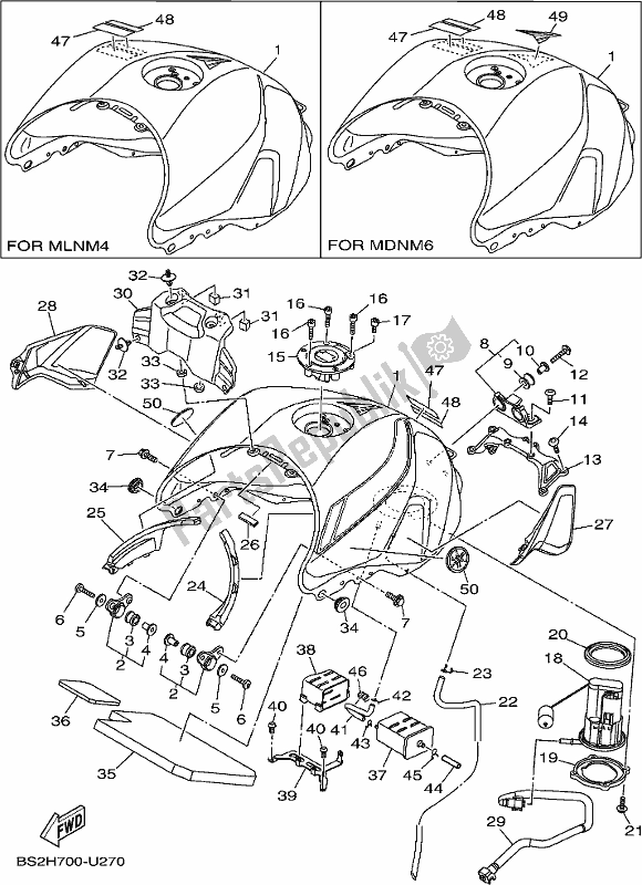 All parts for the Fuel Tank of the Yamaha MT 09 AK MTN 850 2019