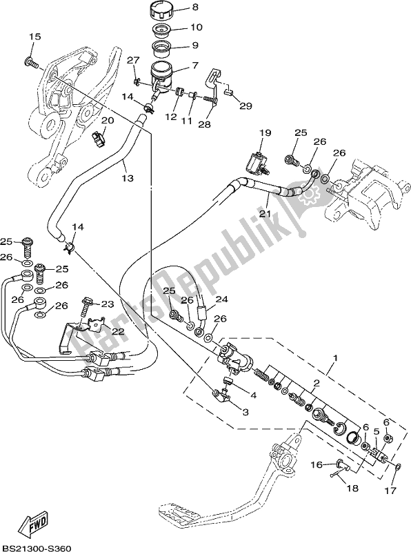 All parts for the Rear Master Cylinder of the Yamaha MT 09 AK MTN 850 2019