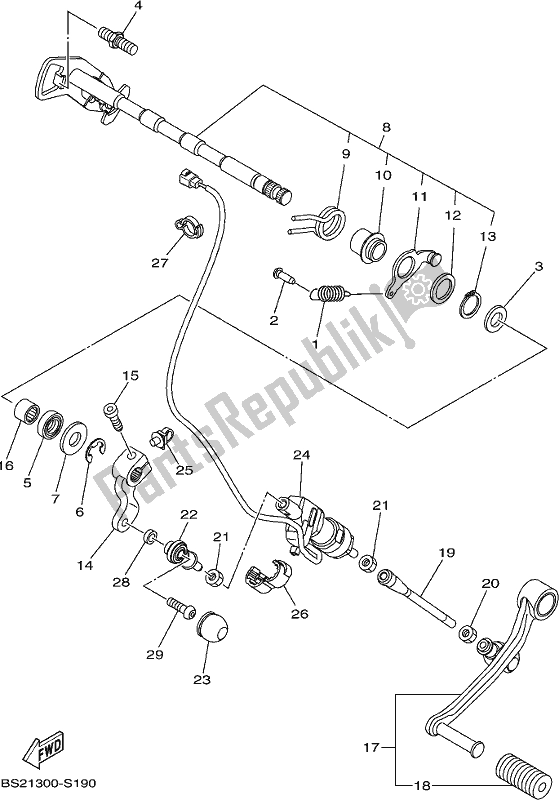 All parts for the Shift Shaft of the Yamaha MT 09 AK MTN 850 2019