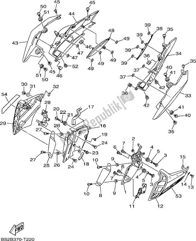 All parts for the Side Cover of the Yamaha MT 09 AK MTN 850 2019