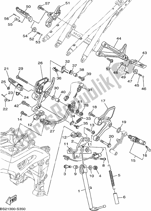 All parts for the Stand & Footrest of the Yamaha MT 09 AK MTN 850 2019