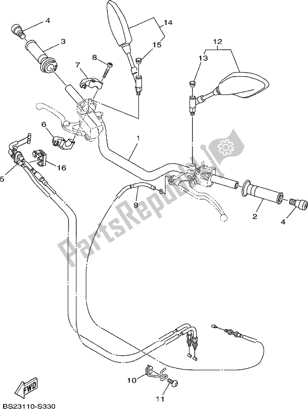 All parts for the Steering Handle & Cable of the Yamaha MT 09 AK MTN 850 2019