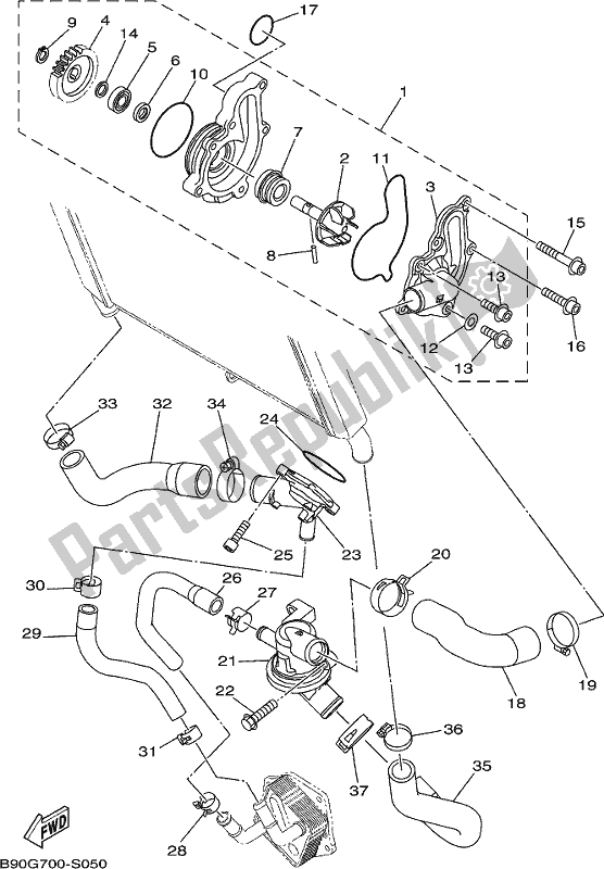 Tutte le parti per il Pompa Dell'acqua del Yamaha MT 09 AK MTN 850 2019