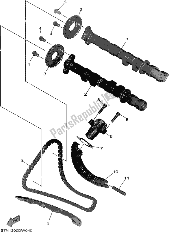 Alle onderdelen voor de Nokkenas & Ketting van de Yamaha MT 09 Aspm MTN 890 DM 2021