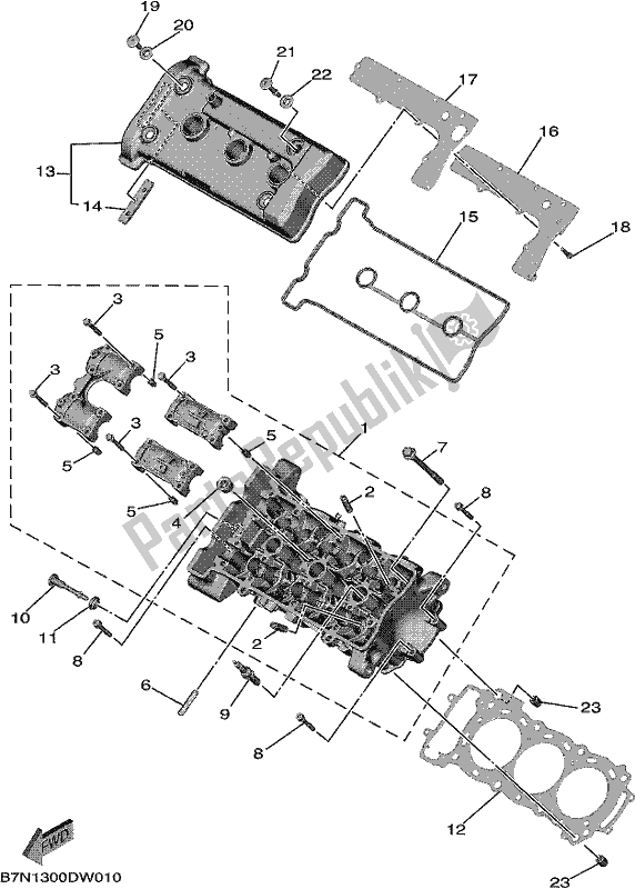 Alle onderdelen voor de Cilinderkop van de Yamaha MT 09 Aspm MTN 890 DM 2021