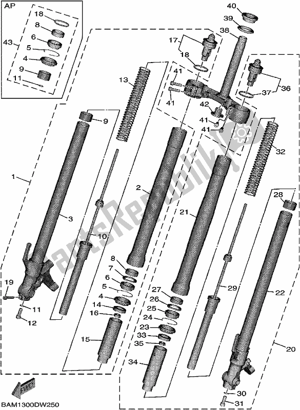 All parts for the Front Fork of the Yamaha MT 09 Aspm MTN 890 DM 2021