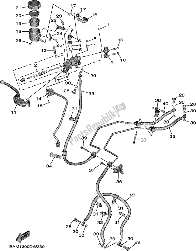 Alle onderdelen voor de Voorste Hoofdcilinder van de Yamaha MT 09 Aspm MTN 890 DM 2021