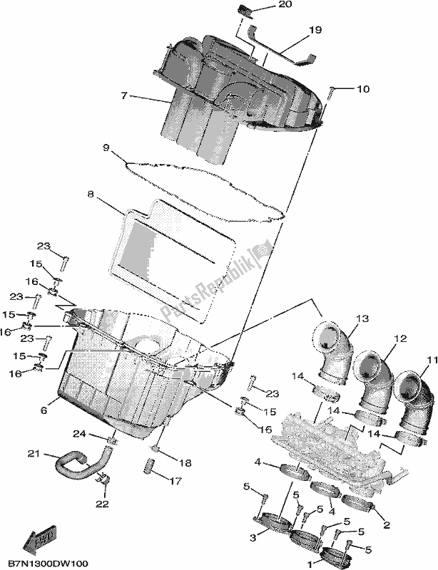 Alle onderdelen voor de Intake 3 van de Yamaha MT 09 Aspm MTN 890 DM 2021