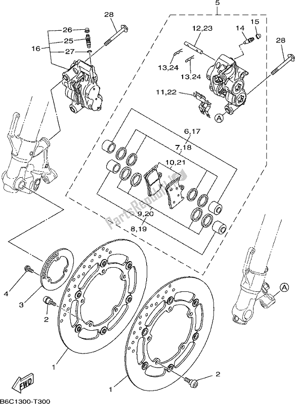 All parts for the Front Brake Caliper of the Yamaha MT 09 SP MTN 850 DJ 900 2018