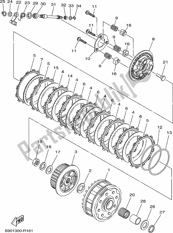 All parts for the Clutch of the Yamaha MT 09 Trah Tracer 900 2017 All parts for the Clutch of the Yamaha MT 09 Trah Tracer 900 2017