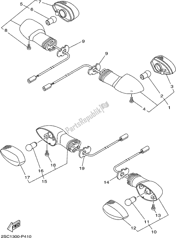 All parts for the Flasher Light of the Yamaha MT 09 Trah Tracer 900 2017