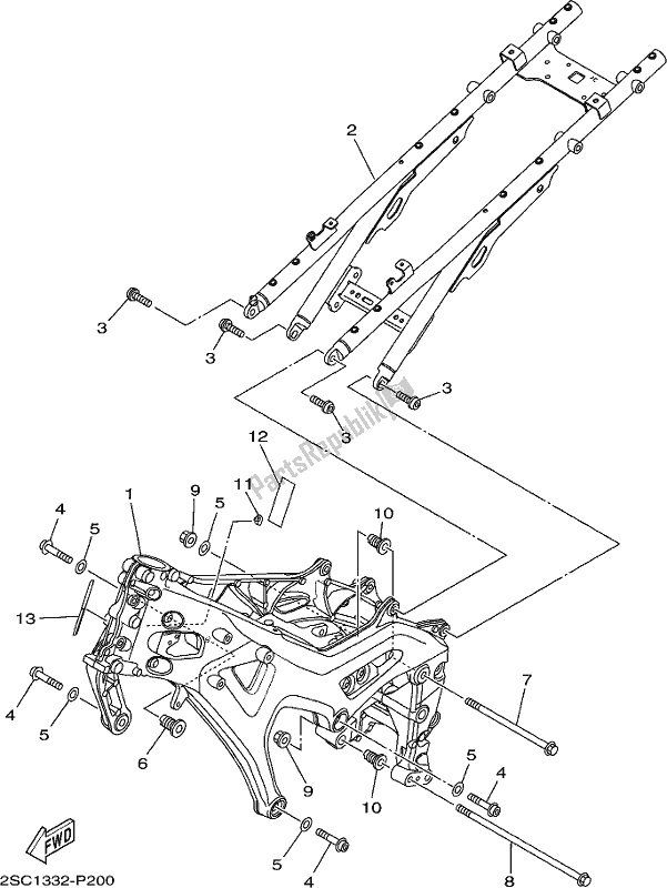 All parts for the Frame of the Yamaha MT 09 Trah Tracer 900 2017
