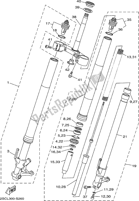 All parts for the Front Fork of the Yamaha MT 09 Trah Tracer 900 2017