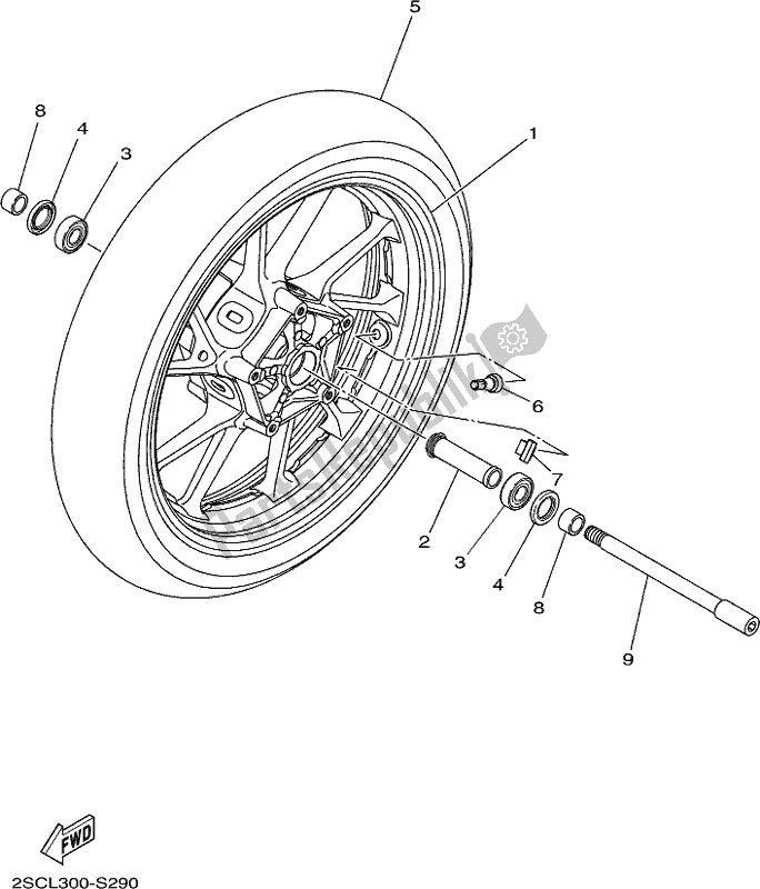 All parts for the Front Wheel of the Yamaha MT 09 Trah Tracer 900 2017