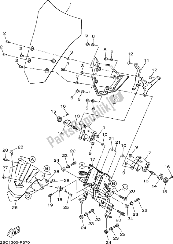 All parts for the Windshield of the Yamaha MT 09 Trah Tracer 900 2017