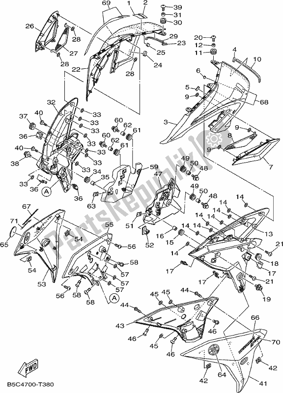 Tutte le parti per il Cuffia del Yamaha MT 09 Traj MTT 850J 2018