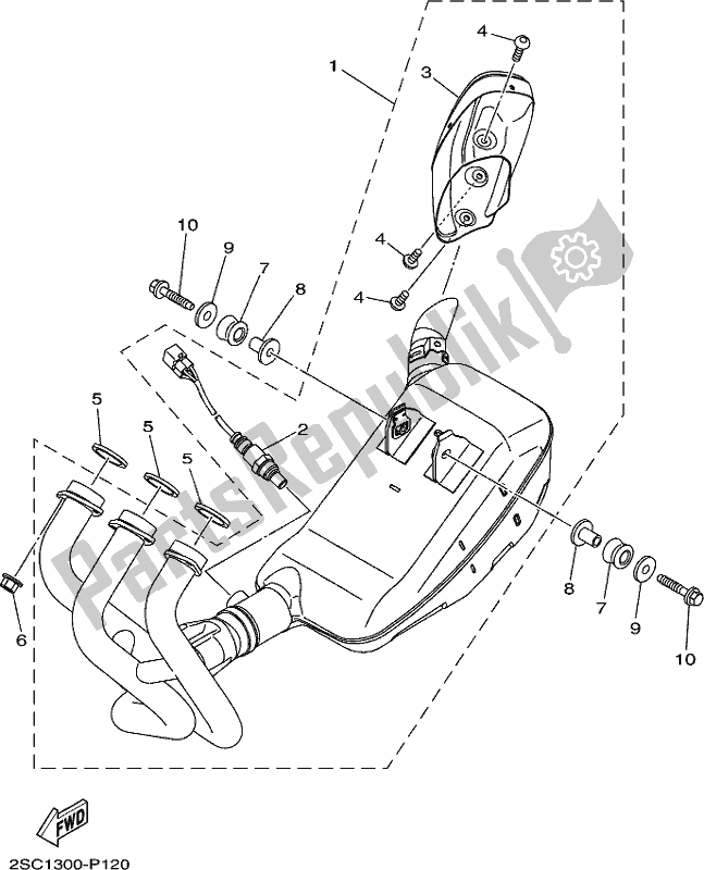 All parts for the Exhaust of the Yamaha MT 09 Traj MTT 850J 2018