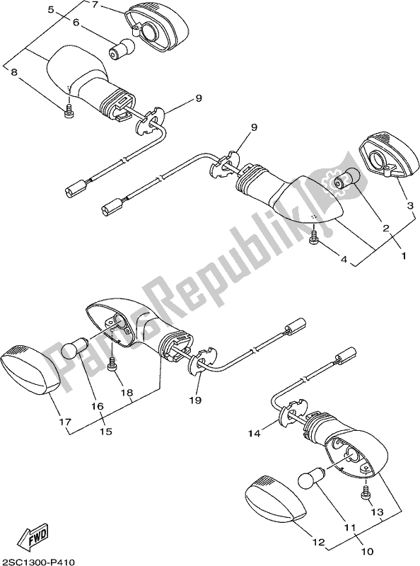 All parts for the Flasher Light of the Yamaha MT 09 Traj MTT 850J 2018