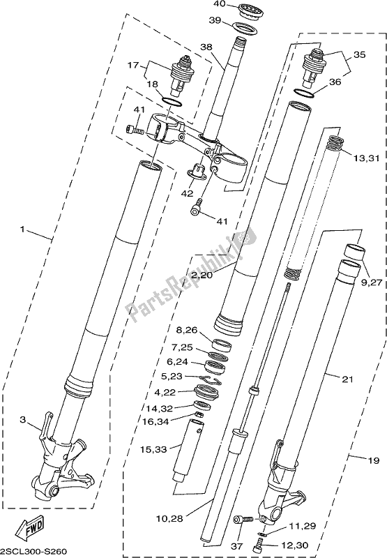 All parts for the Front Fork of the Yamaha MT 09 Traj MTT 850J 2018