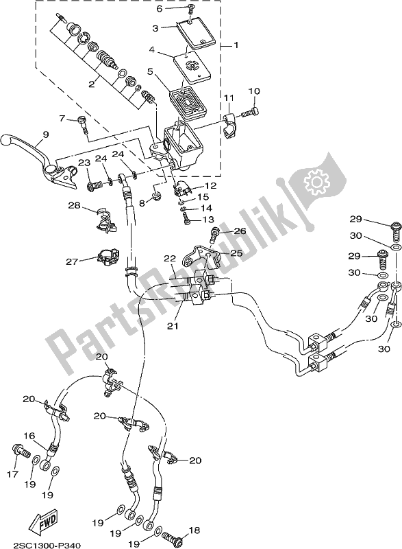 All parts for the Front Master Cylinder of the Yamaha MT 09 Traj MTT 850J 2018