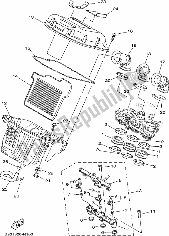 All parts for the Intake 2 of the Yamaha MT 09 Traj MTT 850J 2018