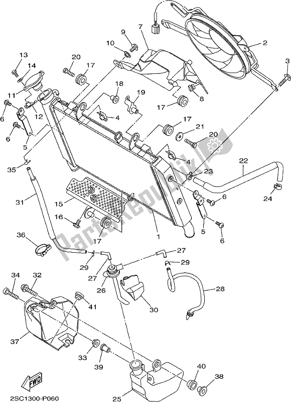 All parts for the Radiator & Hose of the Yamaha MT 09 Traj MTT 850J 2018