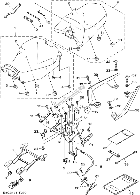 All parts for the Seat of the Yamaha MT 09 Traj MTT 850J 2018