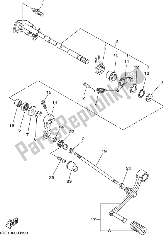 All parts for the Shift Shaft of the Yamaha MT 09 Traj MTT 850J 2018