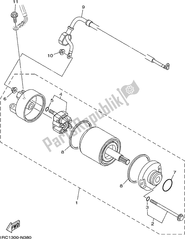 All parts for the Starting Motor of the Yamaha MT 09 Traj MTT 850J 2018